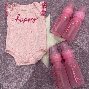 3 month onesie pink baby girls with 4 piece Dr. Brown Bottle set 4 oz